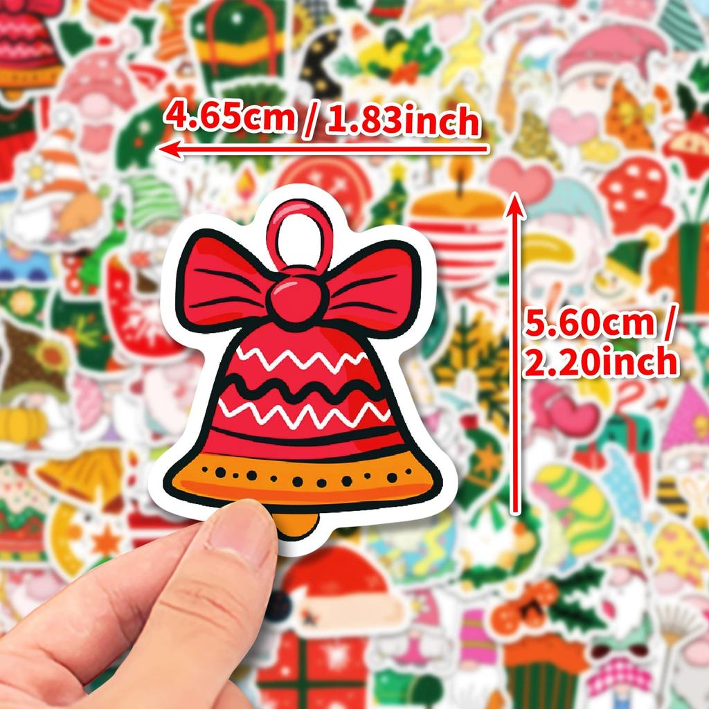 100PCS Christmas Waterproof Stickers Red Holiday Decals for Windows Cups Gifts DIY Stationery Decorations