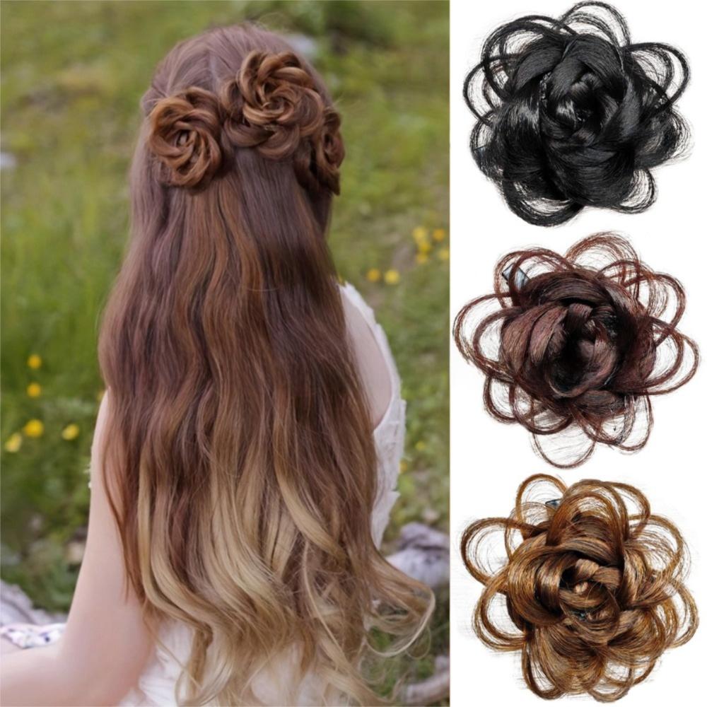 Invisible Claw Rose Hair Bun Fluffy Hairpiece Side Hair Clip Flower Hair Clip Hair Accessories