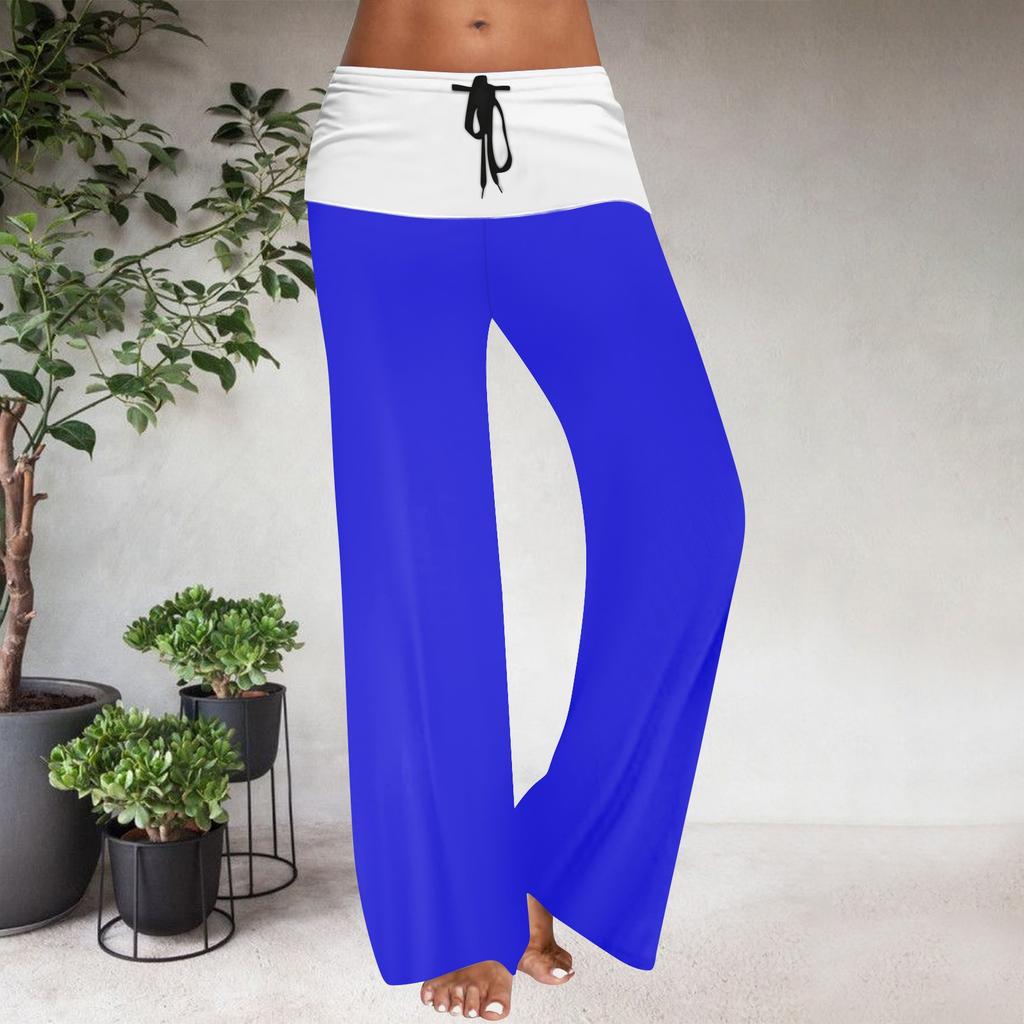 Damen Kordelzug Elastischer Bund Weites Bein Farbblockierung Lässige Hose