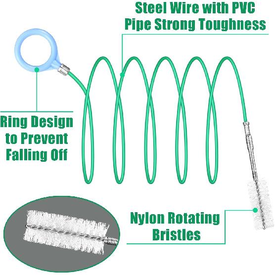 Auto Sunroof Drain Cleaning Tool,118Inch Long Pipe Cleaner For Car,Flexible Tube Cleaning Brush With 2Pcs 7.9Inch Cleaning Brush Skinny Pipe Drain