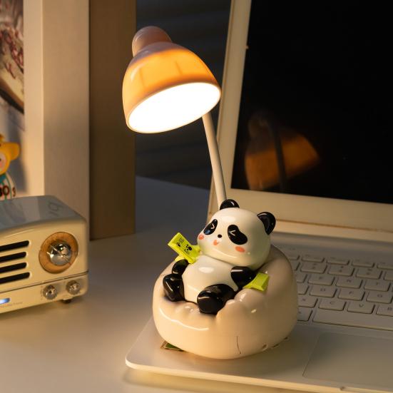 Panda Night Light LED Desk Nightstand Reading Lamp with Drawer Dimmable Rechargeable Panda Table Lamp for Kids' Room Bedroom