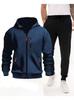 2025 Men's Plus Size Hooded Zip-Up Sports Hoodie & Jogger Set for Autumn/Winter
