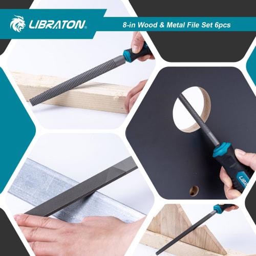 LIBRATON Metal File Set, 6-Piece Set for Metalworking and Woodworking, Includes Round, Half-Round, Triangular, and Flat Files, Bar Files, Deburring, a