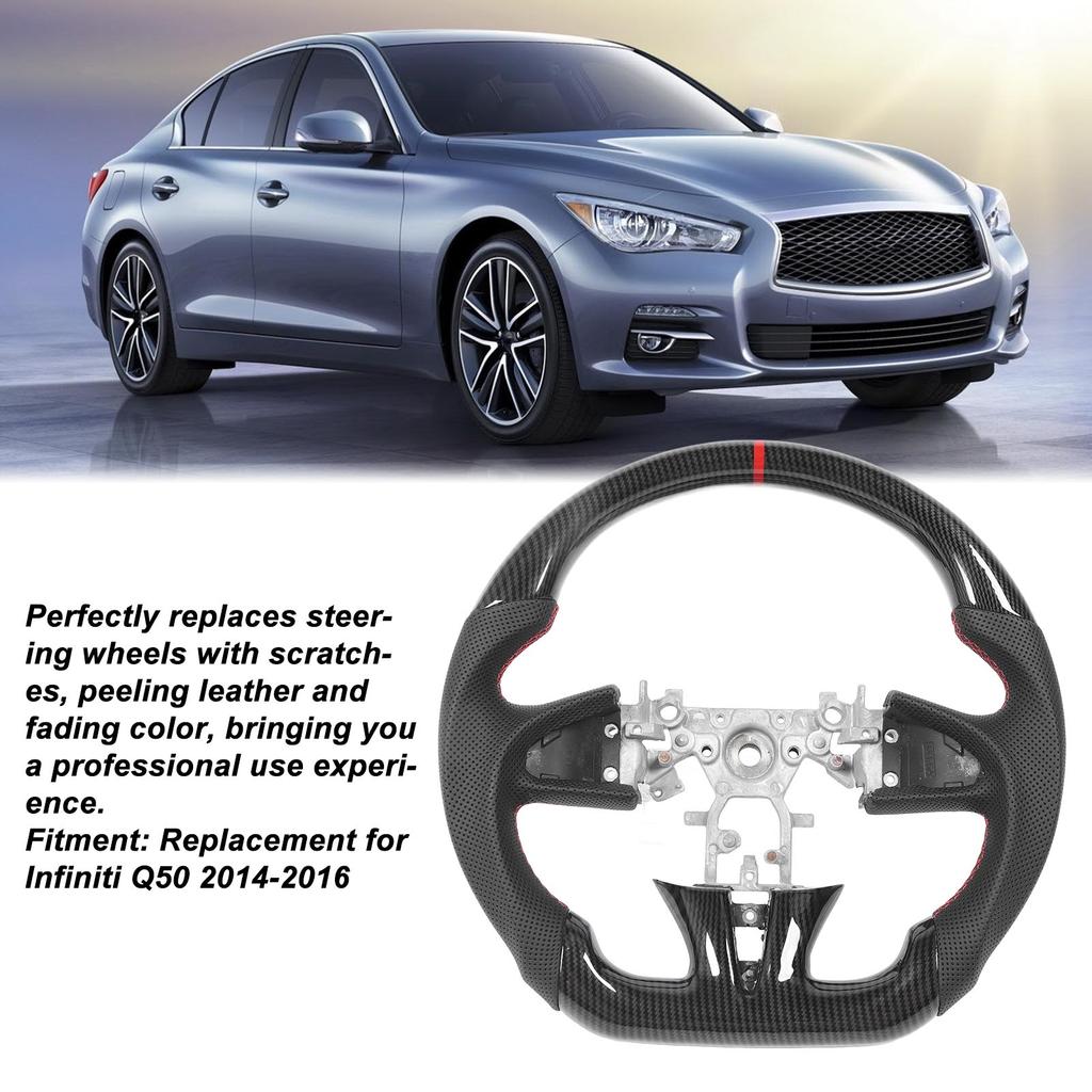 Hydro Dip Carbon  Look Steering Wheel Perforated Leather Replacement For  Q50 2014 to 2016 Hydro Dip Steering Wheel