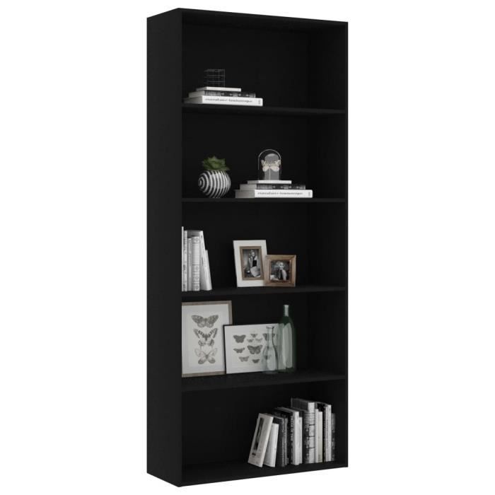 Bibliothèque - VIDAXL - 801027 - 5 étagères - Bois d'ingénierie - Noir mat
