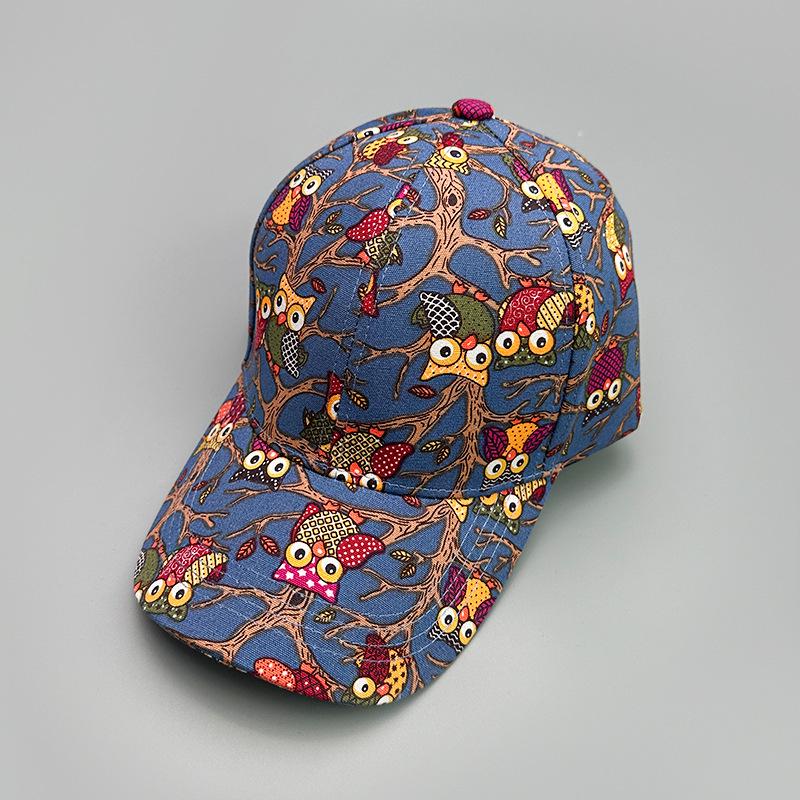 British Cartoon Print Owl Letter Baseball Cap Men'S And Women'S Sunshade Personality Street Cap