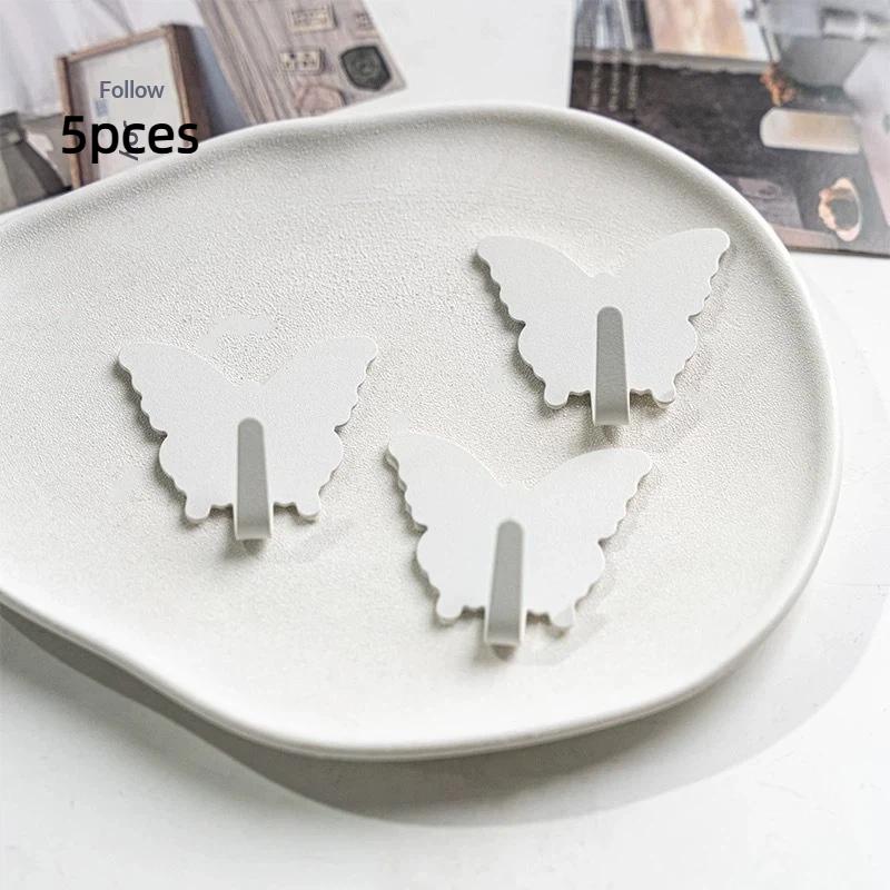 5Pcs Self Adhesive Wall Clothes Towels Hanger Pink Heart Shape Hook Stainless Steel Sticky Key Hooks Child Cute Room Decor Hook