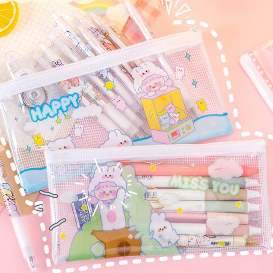 Clear Mesh Pencil Case with Zipper Large Capacity Transparent Stationery Bag for Students Exam Compliant Portable Multi-Purpose Makeup Travel