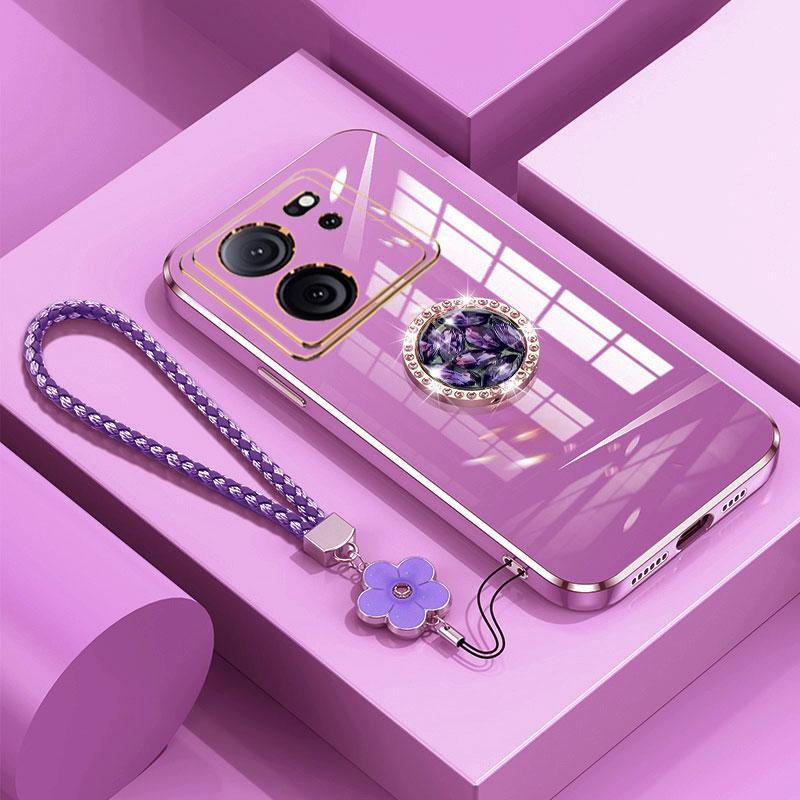 Xiaomi13T Hülle Luxus Diamantring Hülle Für Xiaomi 13T 12T 11T 13 12 pro Lite Handyhülle Mit Blumen Lanyard Beschichtung Hüllen 13T