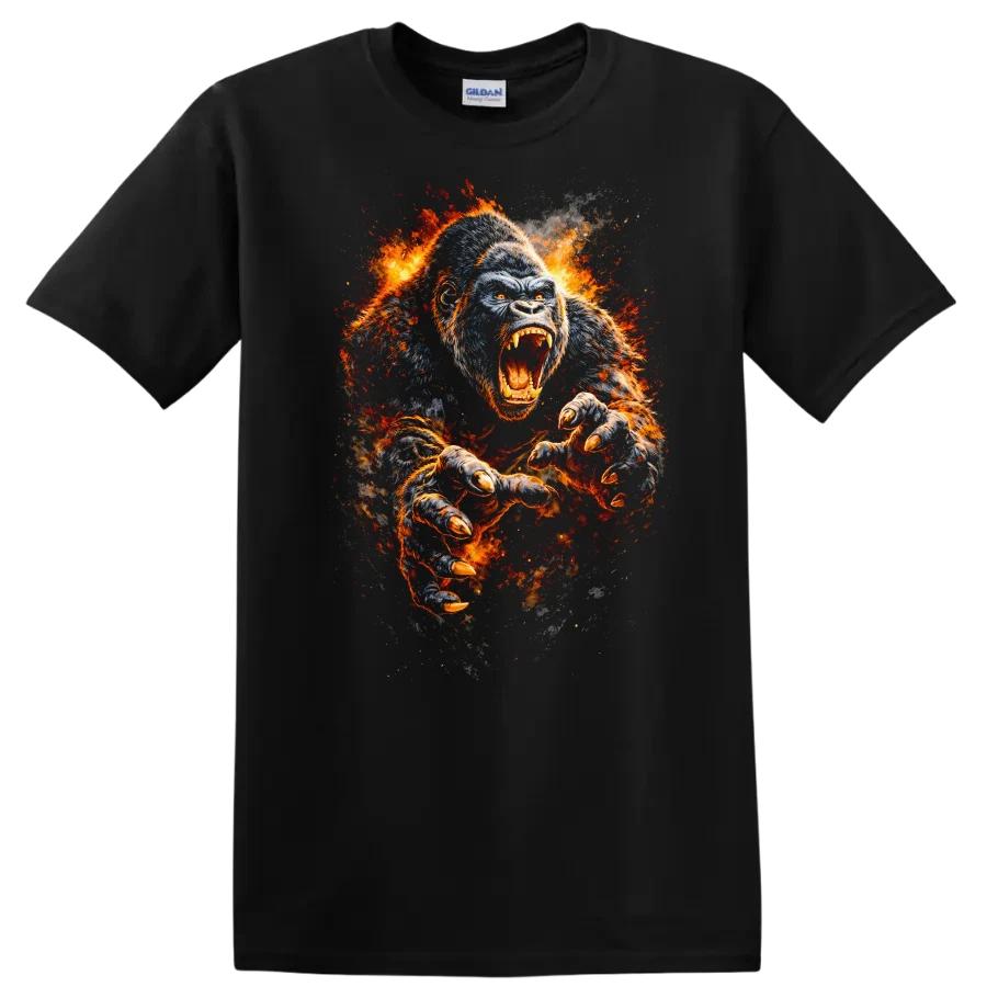 Fierce Gorilla T Shirt with Fire and Flames Graphic Cool Graphic Tee