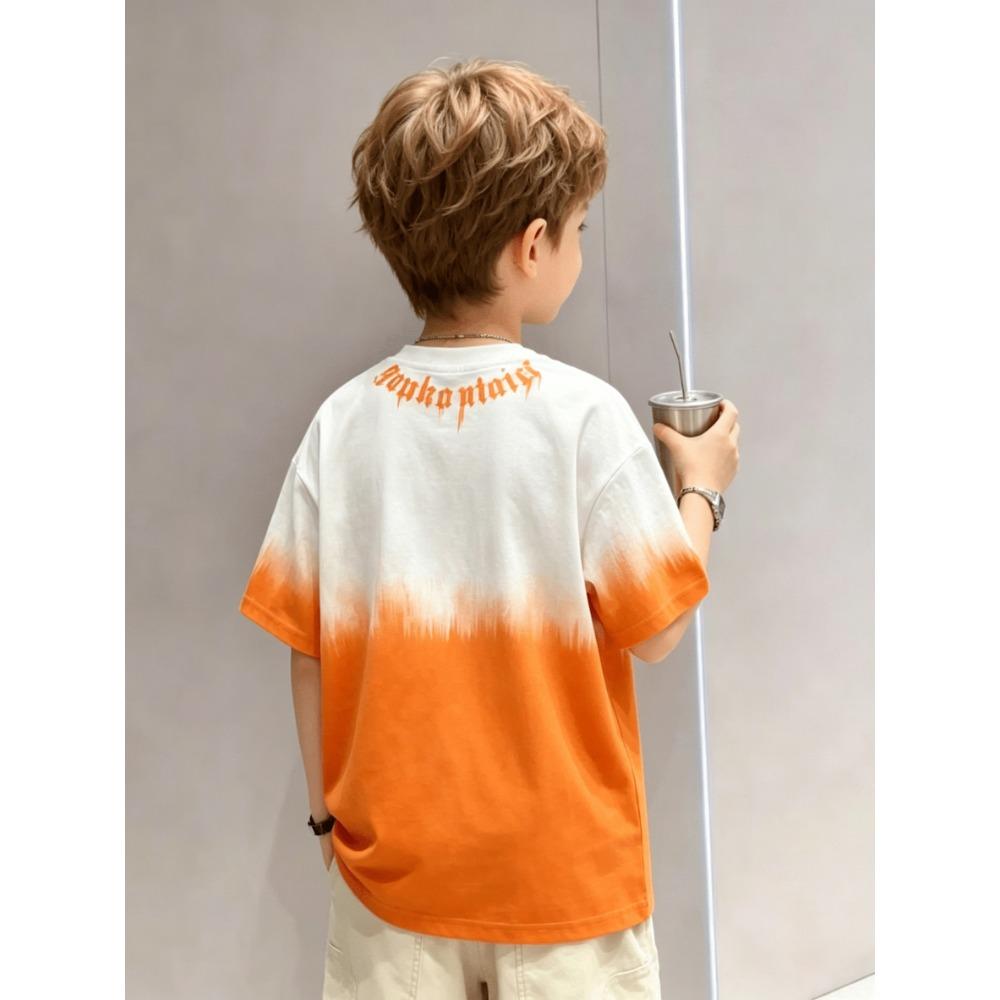 Fashionable round neck T-shirts for boys and girls, tie-dye gradient short-sleeved T-shirts, summer round neck tops,