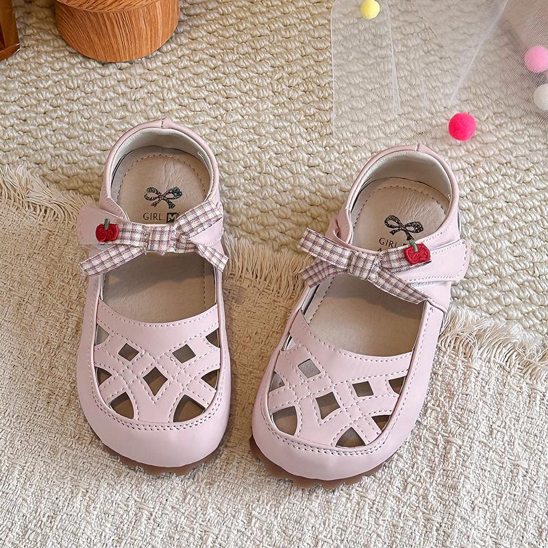 

Girls Solid Color Hollow Sandals2026Summer New Cute Plaid Bow Princess Sandals for Older Children 31-36Code one hand6Double рожевий