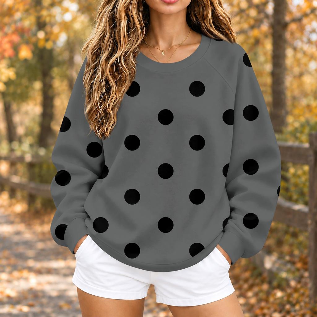 Women's Comfortable Loose Fit Crewneck Raglan Sweatshirt Polka Dot Print Pullover