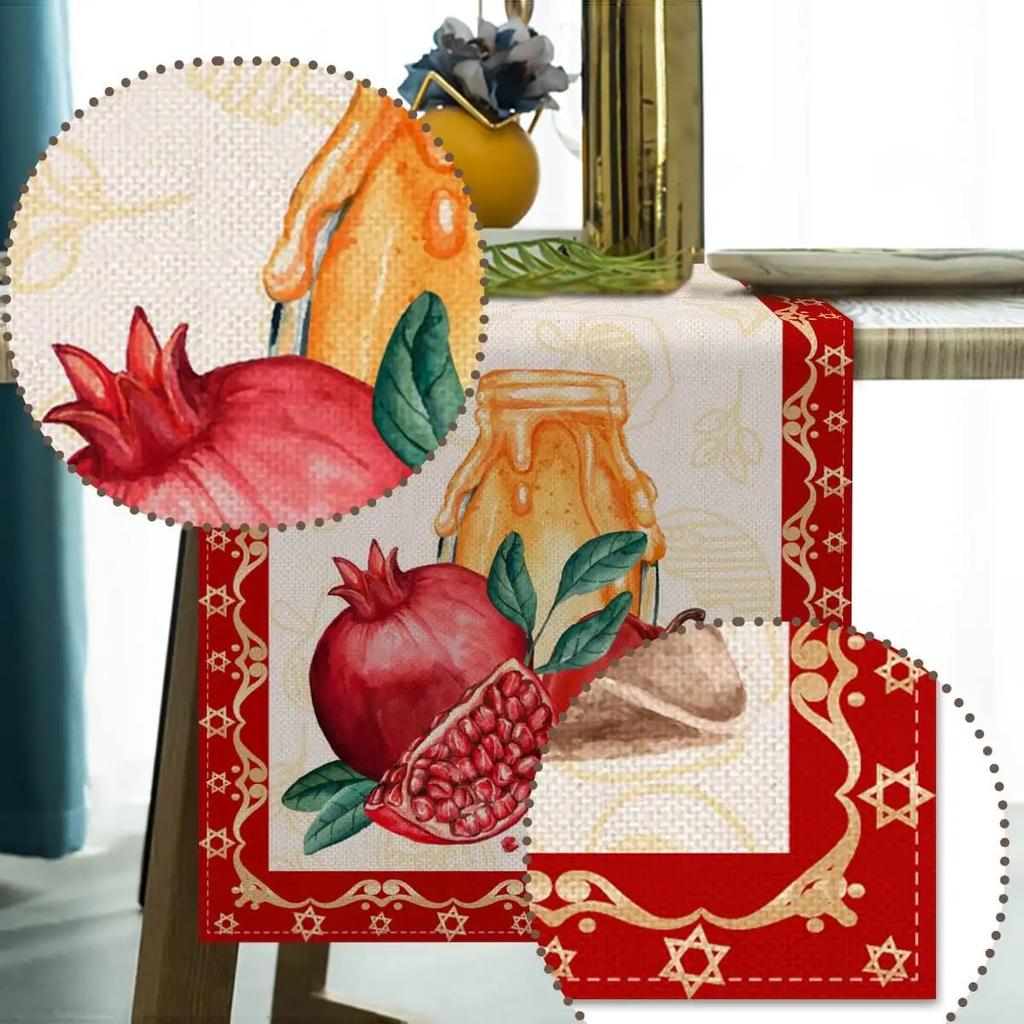 Linen Rosh Hashanah Table Runner Shana Tova Table Decoration Jewish New Year Party Home Kitchen Dining Room Table Decor