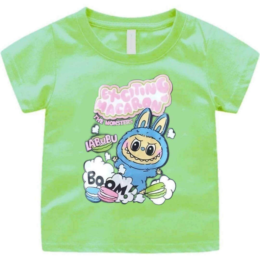

2025 New Children s T-shirt Cartoon Style LABUBU Printed Round Neck Short Sleeved Casual Girls Top 100