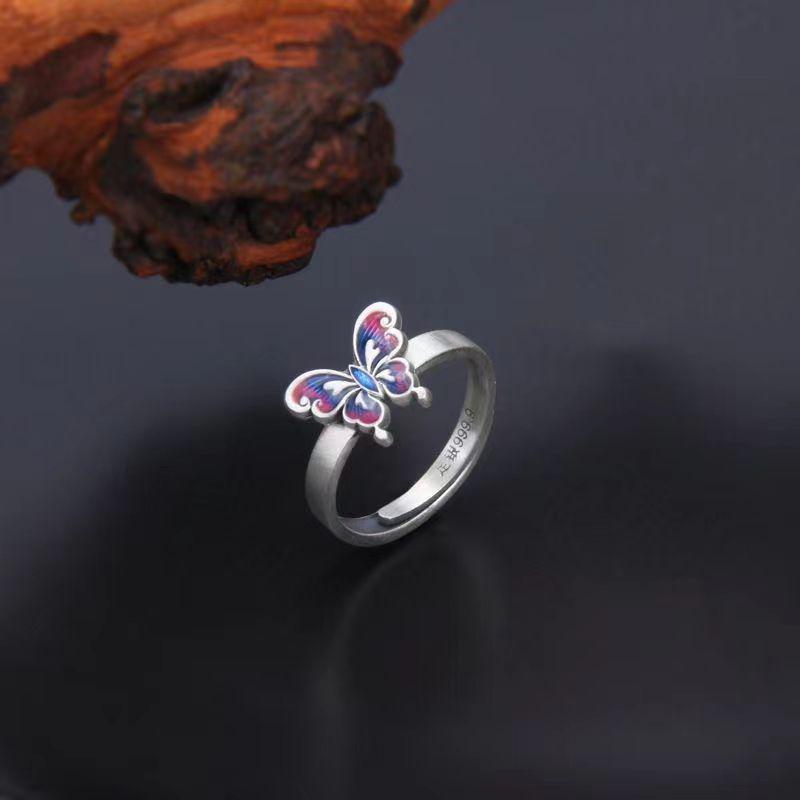 

Винтажное кольцо-бабочка из эмали с этническим дизайном из тайского серебра Adjustable Open
