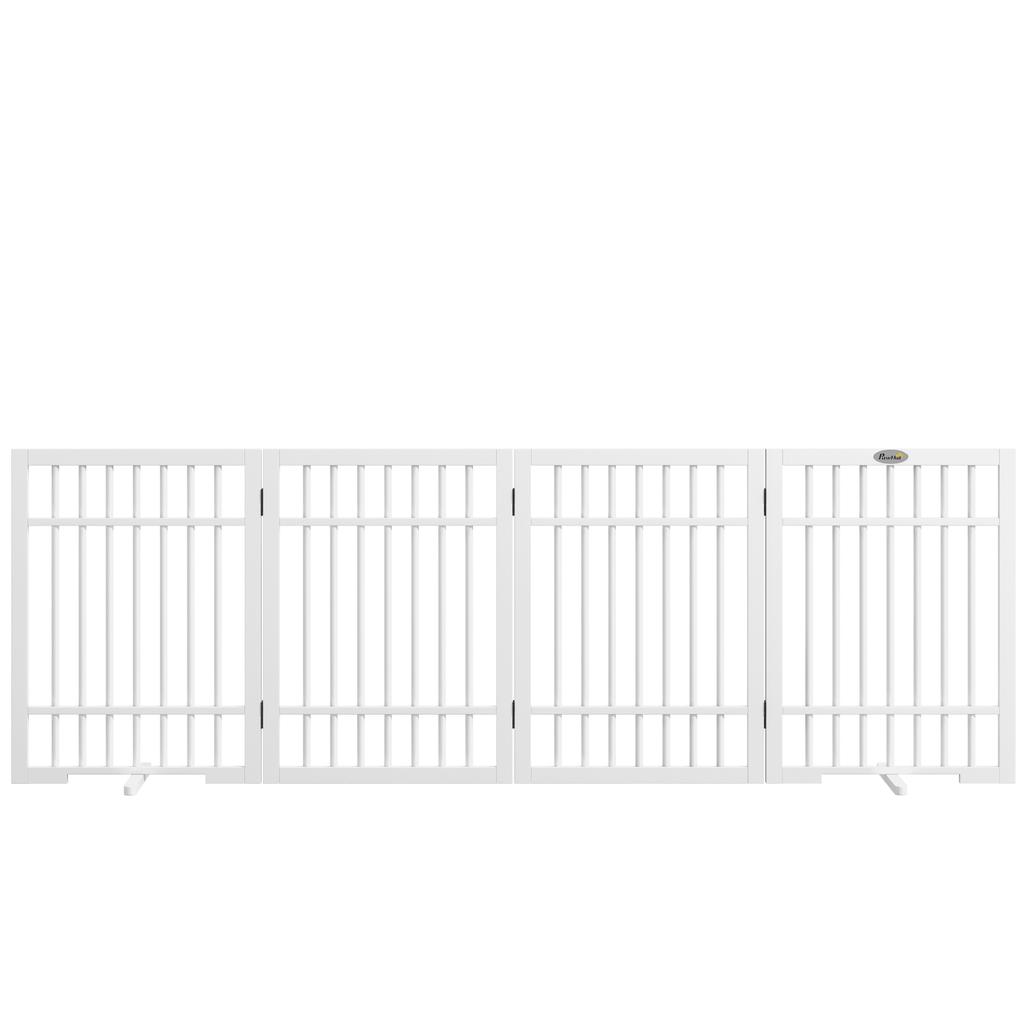 Dog Gate, Foldable and Non-Slip, Swiveling Support Feet, Wood Frame, 183x24.5x61 Cm, White
