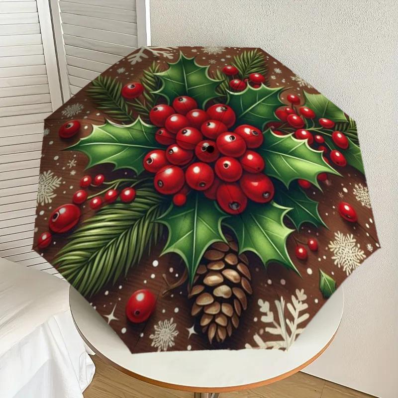 

1pc Holly Berries Automatic Folding Umbrella - Compact 8-Rib Design,Perfect Gift for Friends & Family yy250926033