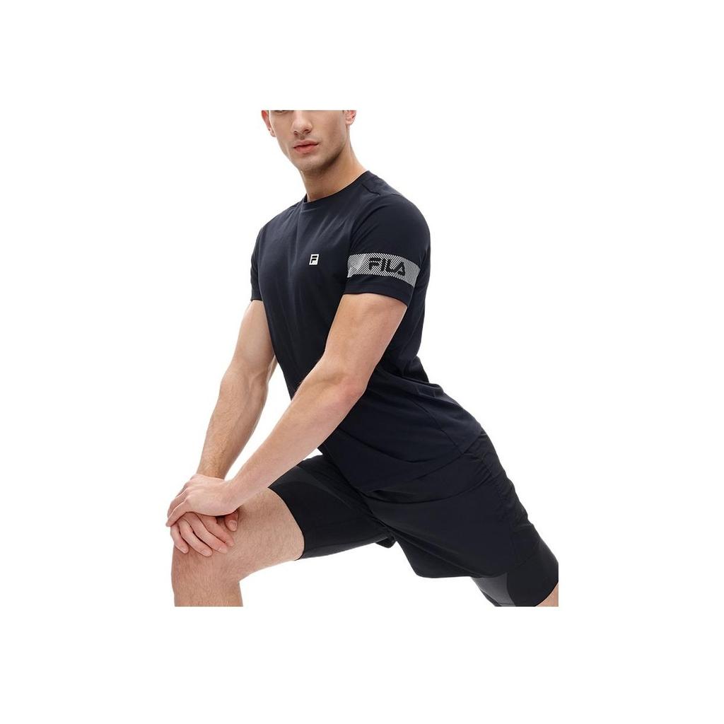 FILA Solid Logo Casual Round Neck Sports Short Sleeve T-Shirt Men Tops Black A11M221118F-BK