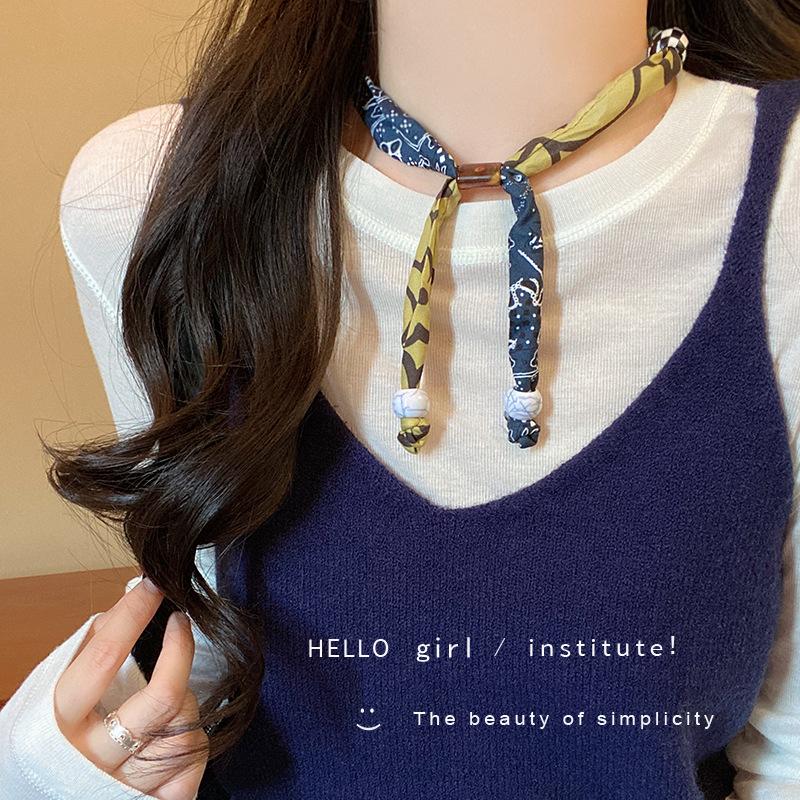 

Spice girl fashionable fun splicing necklace women s retro love sweater chain popular silk scarf accessories