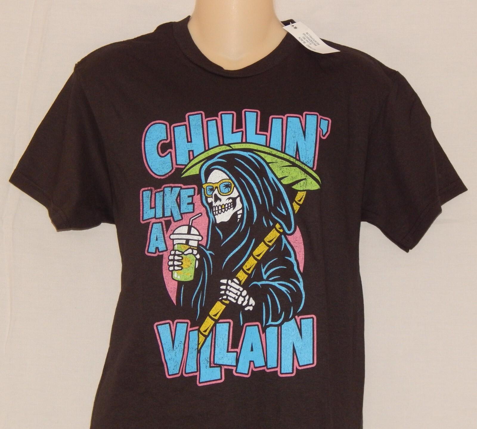 Mens T-Shirt Grim Reaper Size Small Chillin  Like a Villain Skeleton DOM Apparel S разноцветный