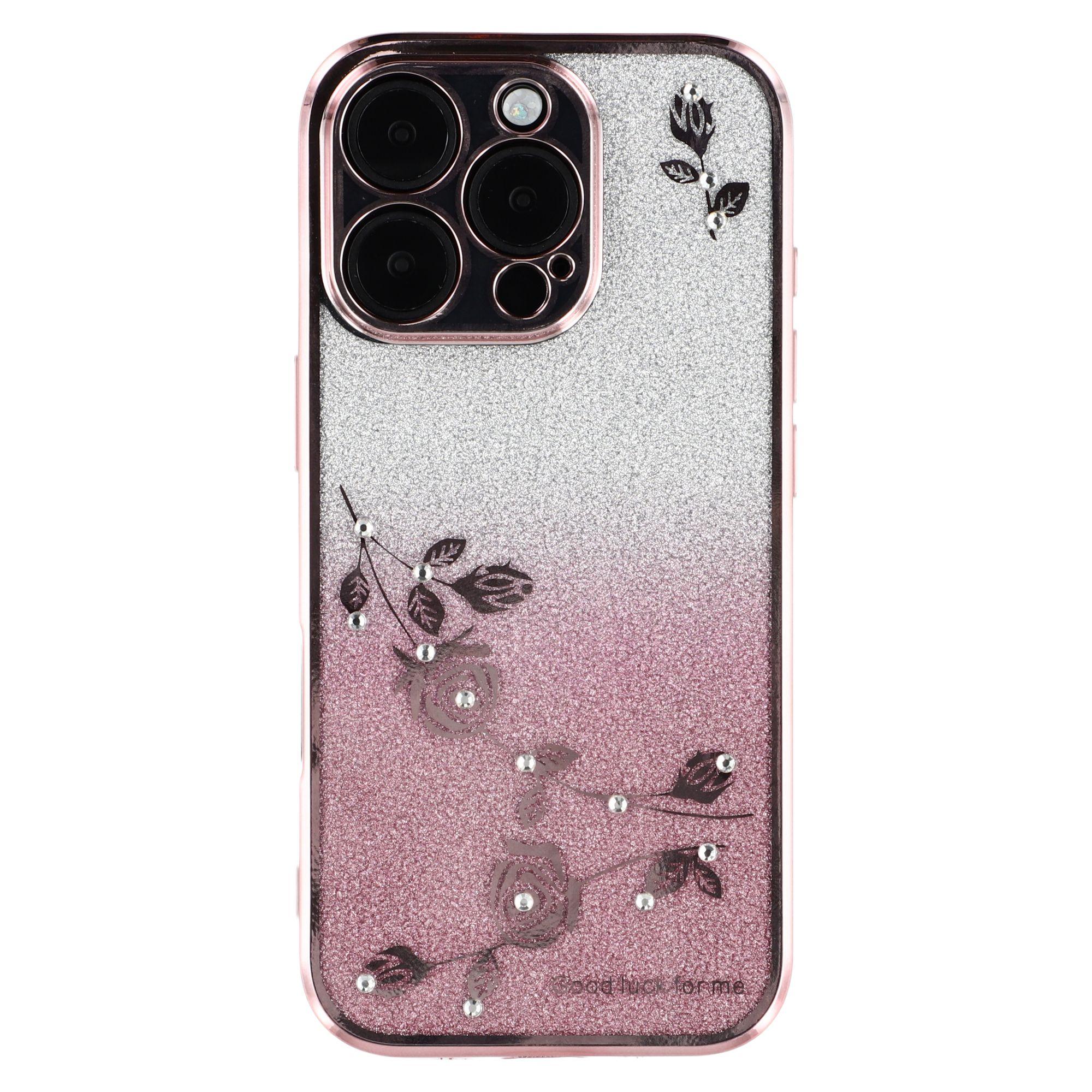 

KADEM For iPhone 16 Pro Max Case Flower TPU Phone Cover Rhinestone Bling Sparkle Rose Gold