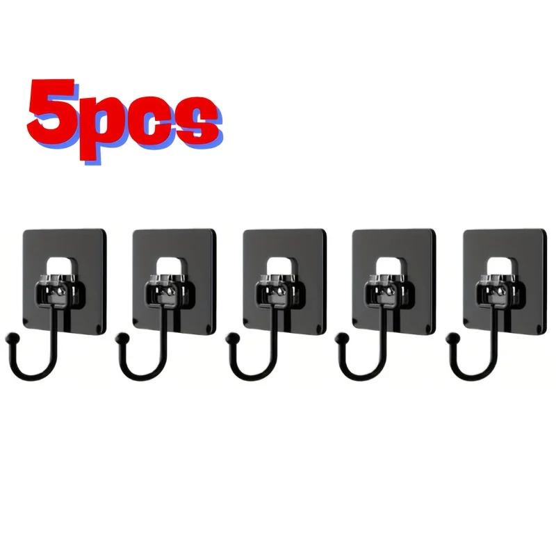 

5 pcs Heavy Duty Black Adhesive Hooks - No Drill, Damage-Free, Waterproof, Rustproof for Hanging, Kitchen Bathroom Storage