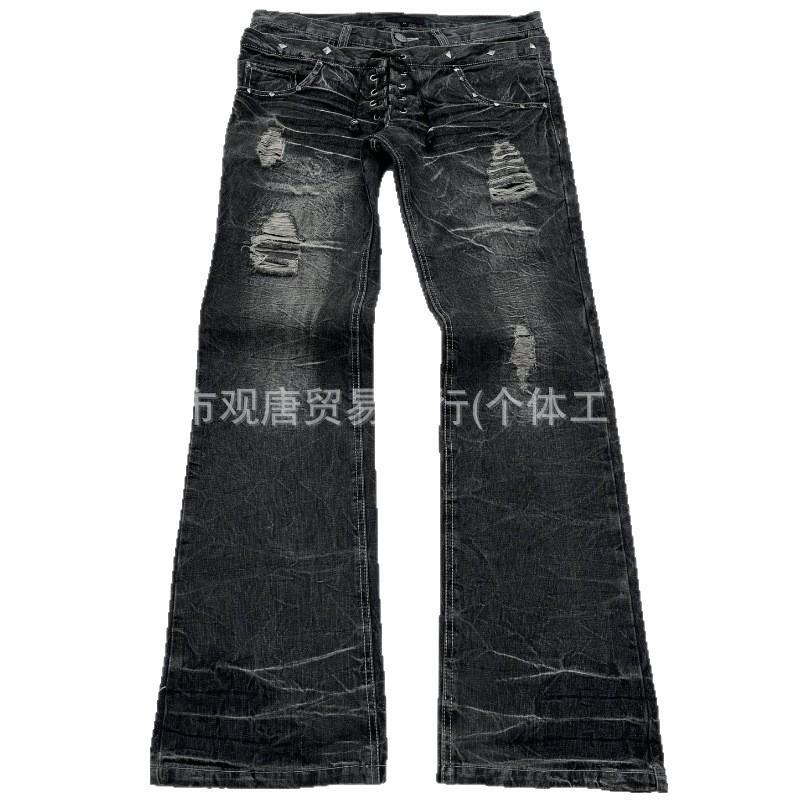 Vintage Gothic Wide-Leg Distressed Washed Denim Jeans Men 2025 Casual Straight Fit