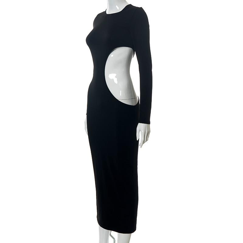 Elegant Sexy Party Hollow Out High Waist Black Dress Women Long Sleeve Slim Fit Casual Long Dress for Women Fashion Street Y2K Evening Dress 26182
