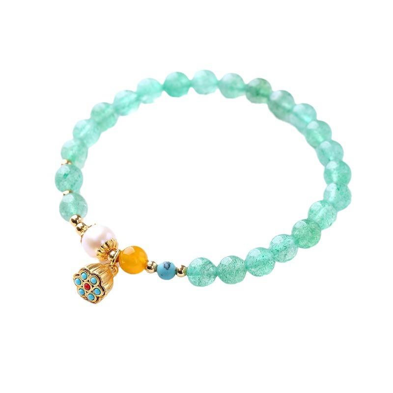 Natural Crystal Bracelet, Green Strawberry Crystal Bead Bracelet. Bangles Women Fashion Jewelry Accessories Gift