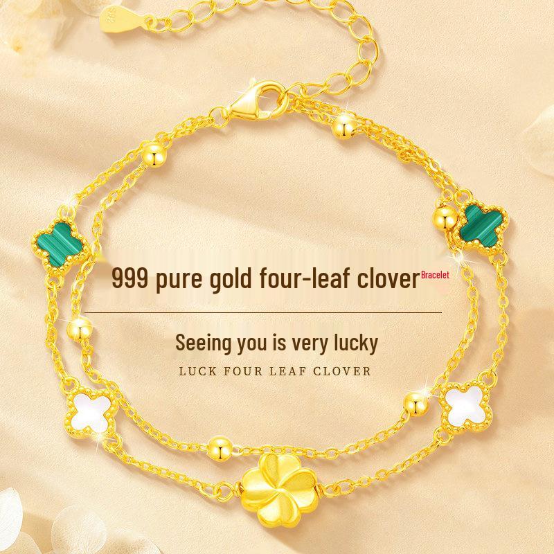Four-Leaf Clover 999 Pure Gold Bracelet for Women - Elegant Valentine s Gift for Girlfriend or Wife браслет только