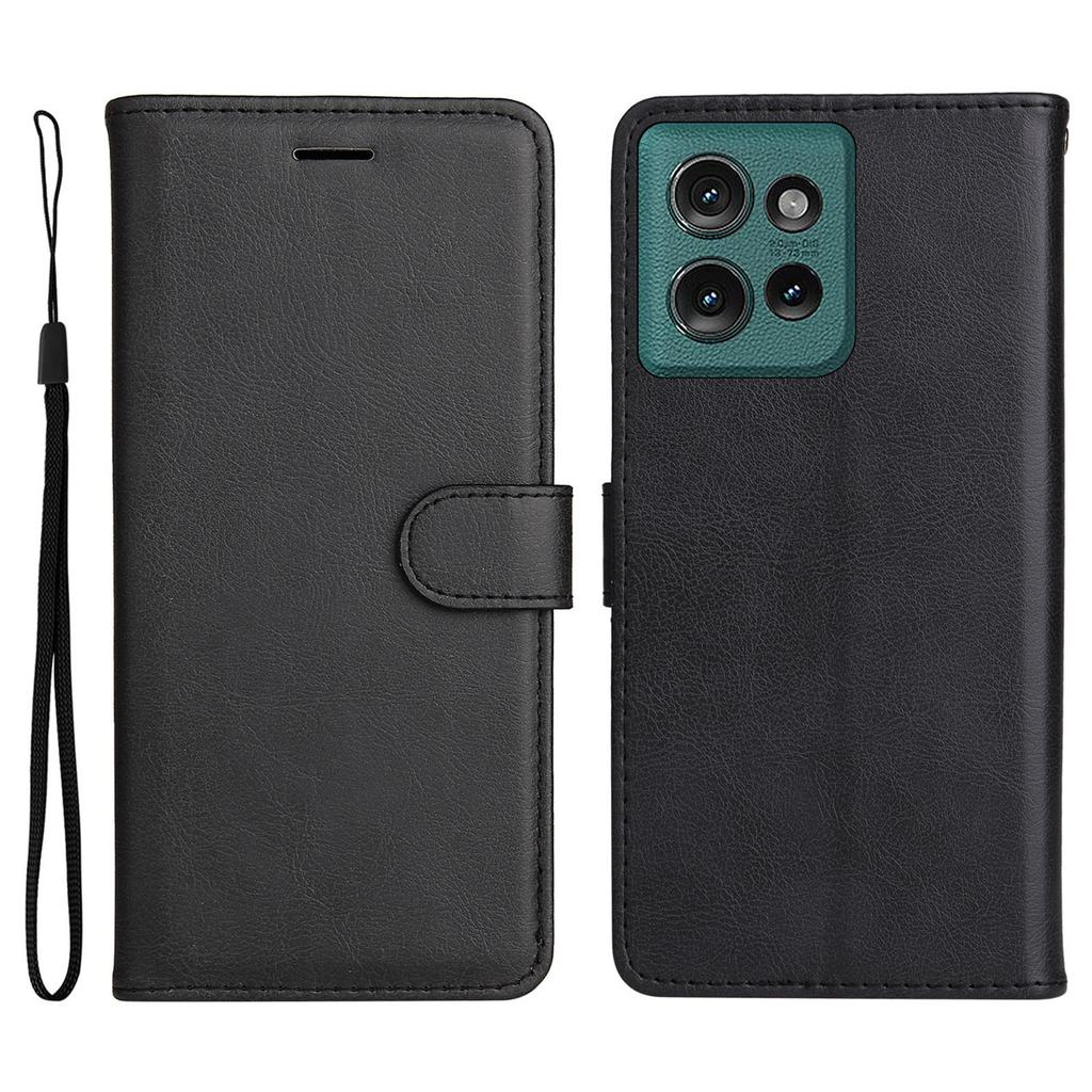 For Motorola Edge 50 5G Case Solid Color Leather Mobile Cover Wallet Stand with Strap