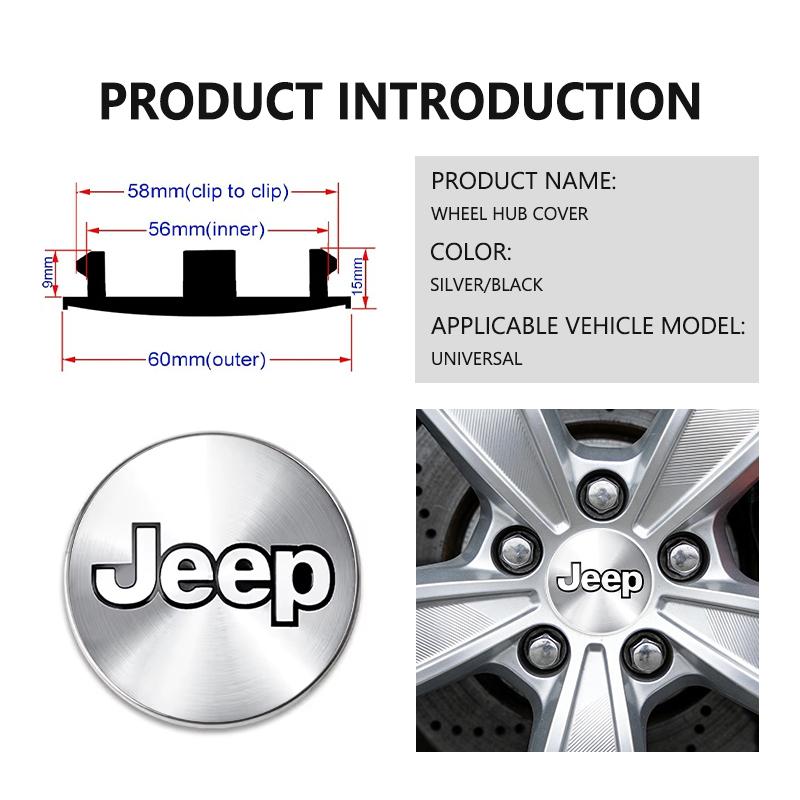 For Jeep 4pcs 60mm Car Wheel Center Cover Hub Cap Auto Decoration Accessories Grand Cherokee Patriot Renegade Compass Wrangler