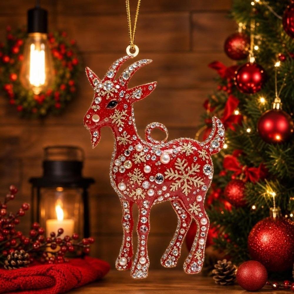 2D Flat Christmas Hanging Pendant New Year Acrylic Xmas Tree Hanging Ornament Red Gold Chinese Zodiac Goat