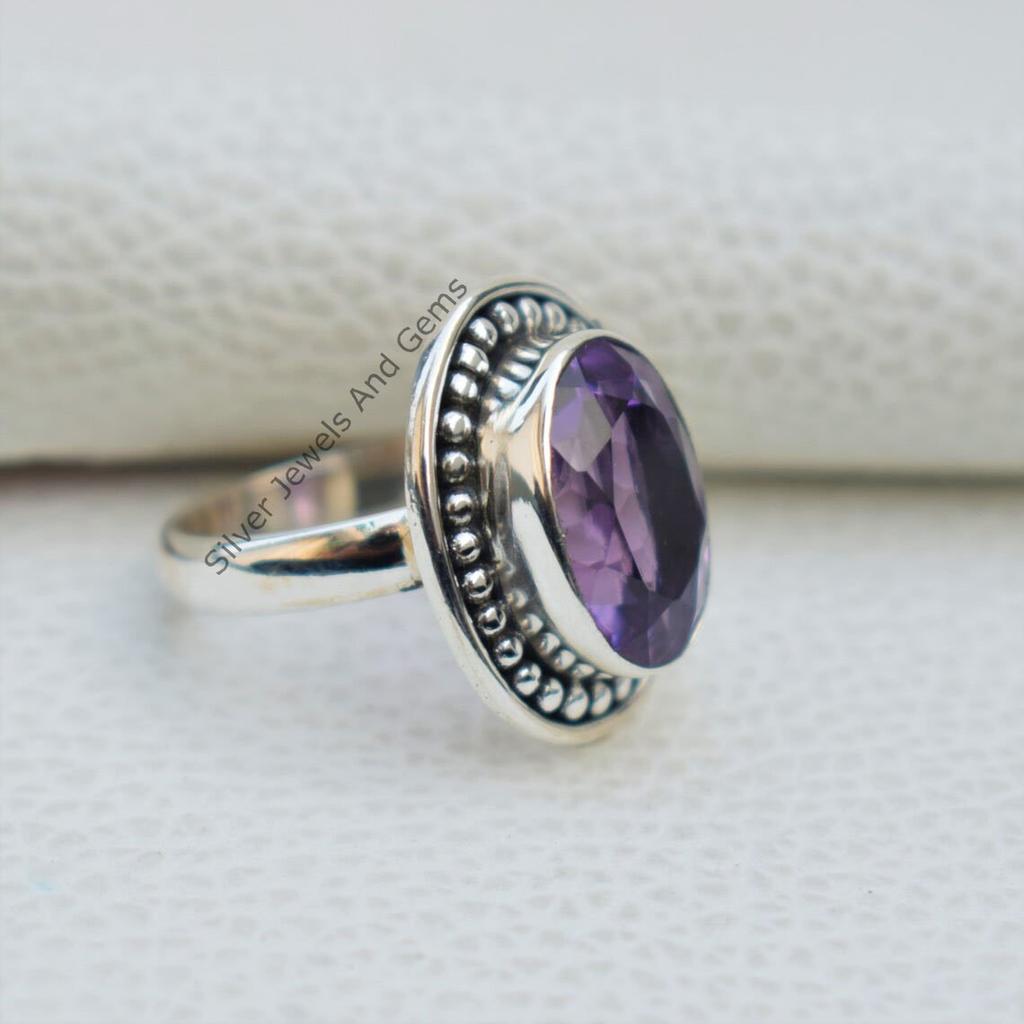 Natural Oval Amethyst Designer Ring, 925 Sterling Silver Ring, Handmade Ring, Gift for Sister, February Birthstone Ring, Boho Ring