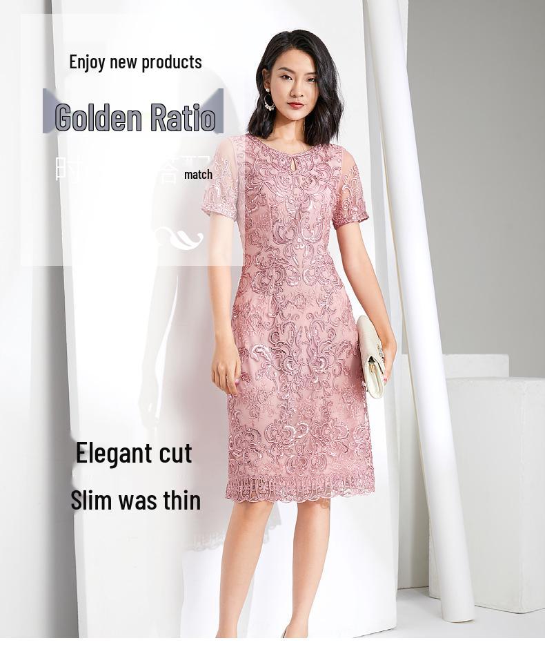 Plus Size Short Sleeve Summer Wedding Banquet Evening Dress for Mother-in-law