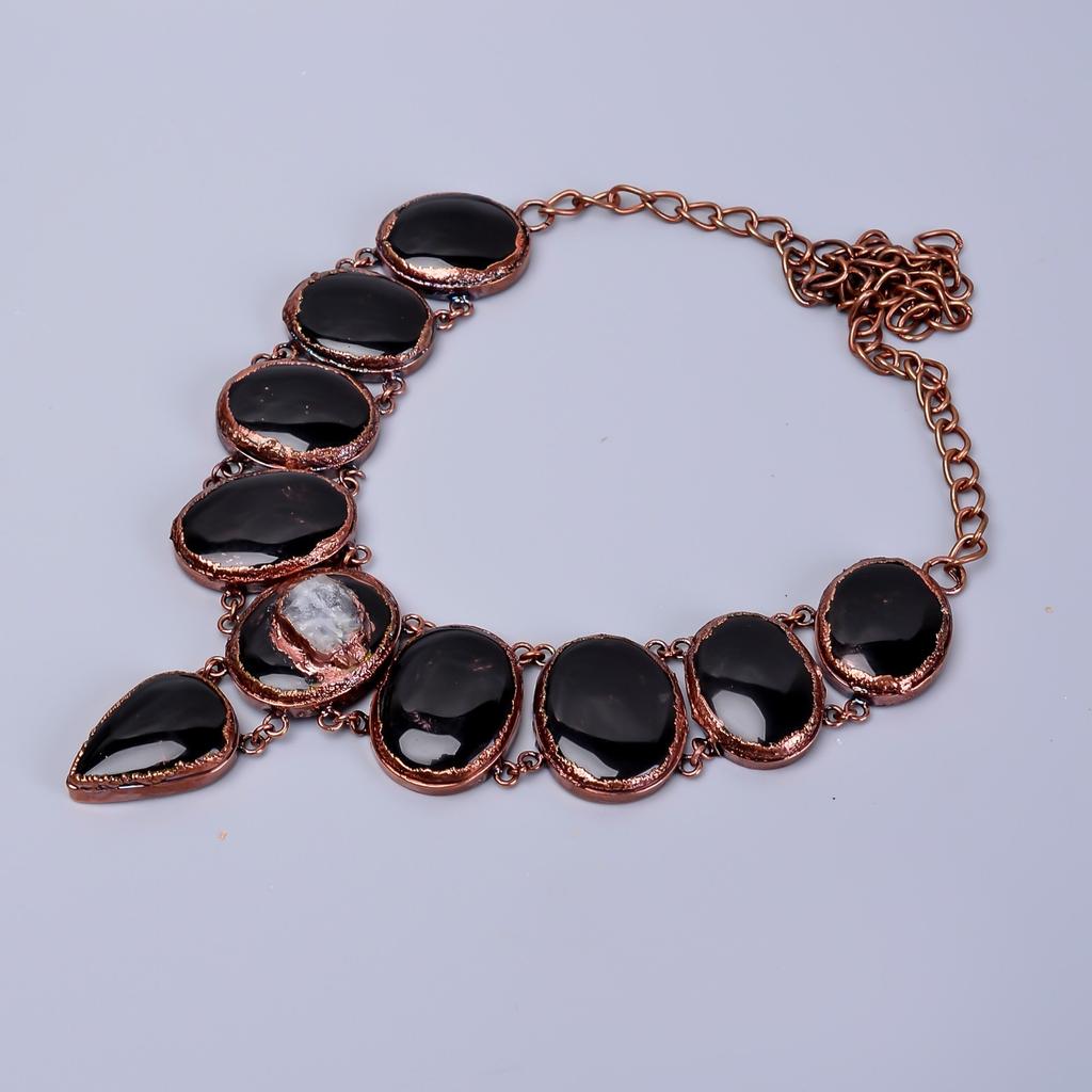 Natural Black Onyx Copper Handcrafted Chain Electroformed Sisters Gift Necklace V-84