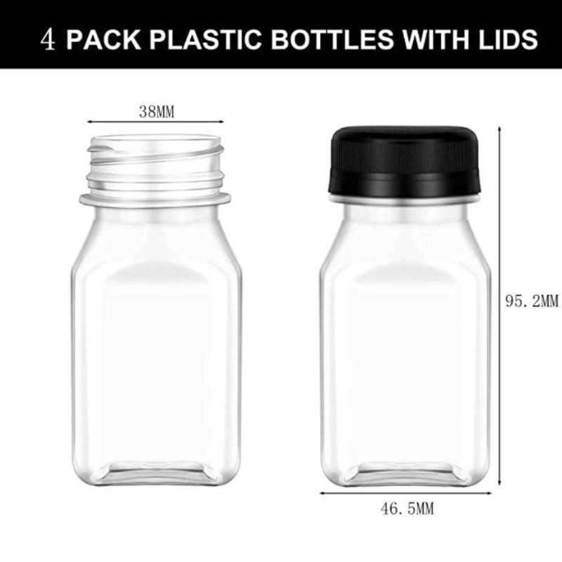 Drink Container 4Pcs Juice Bottles 120Ml Empty Clear Coffee Milktea Square Plastic Bottle With Lid