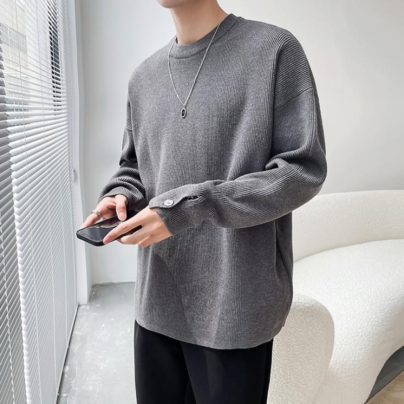 Autumn and Winter Ins Solid Color Crewneck Sweater, Men's Korean Version, Versatile, Loose White Pullover Sweater, Long-sleeved Base Layer