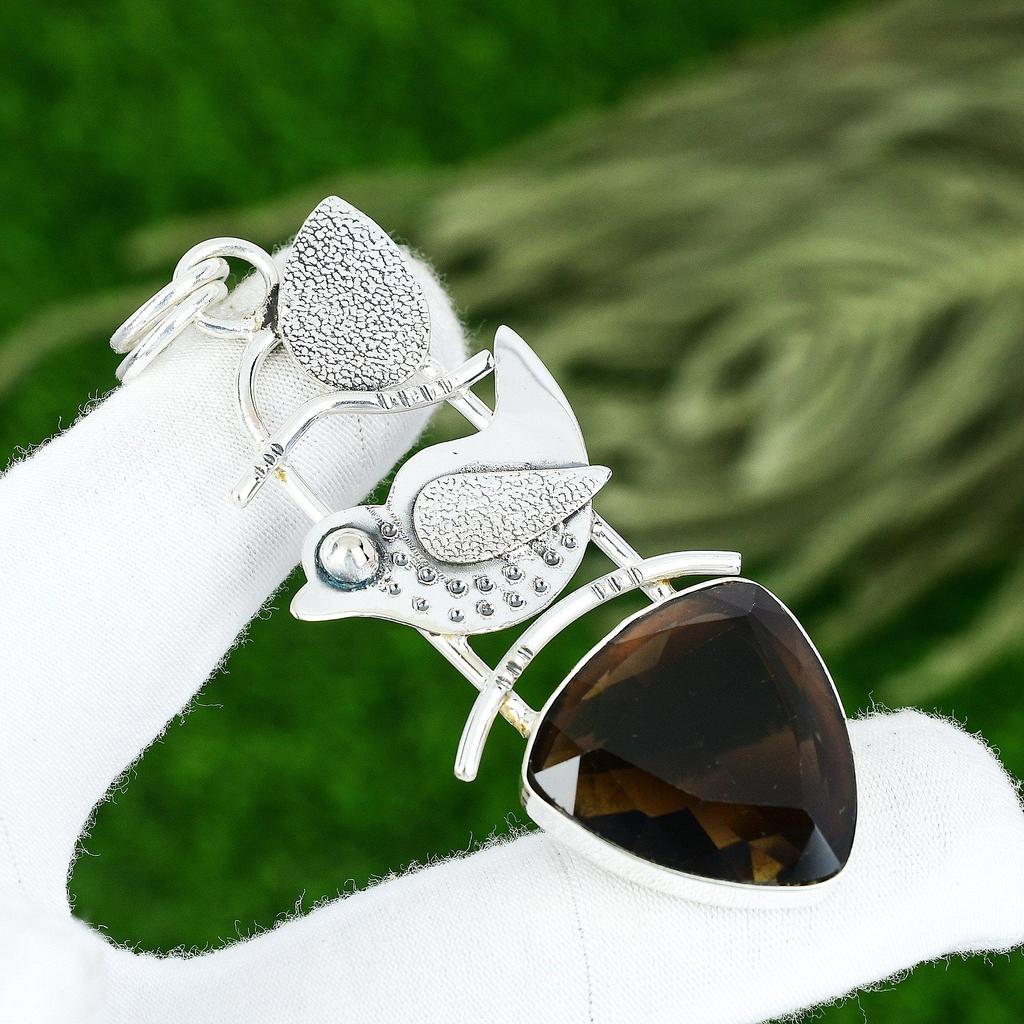 Natural Smoky Quartz Gemstone Jewelry 925 Sterling Silver Pendant For Women