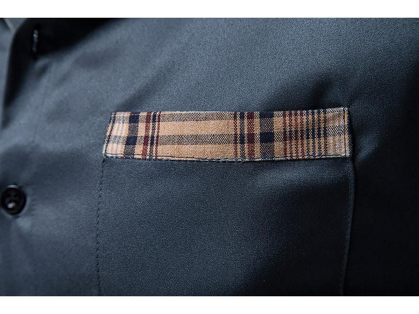 Men's Autumn Color Block Slim Fit Long Sleeve Checkered Collar Shirt