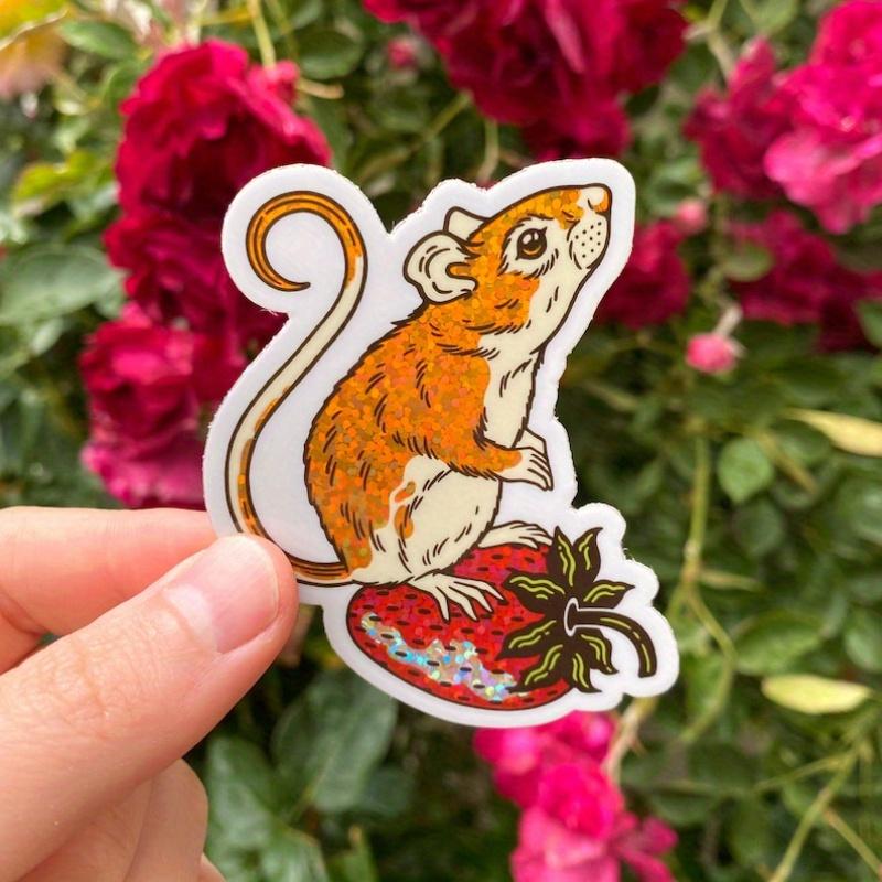 Strawberry Mouse Sticker - Glitter Rainbow Sticker - 2.3x3 Vinyl Sparkle Sticker - Nature Water Bottle Sticker - Cute Animal Laptop Sticker