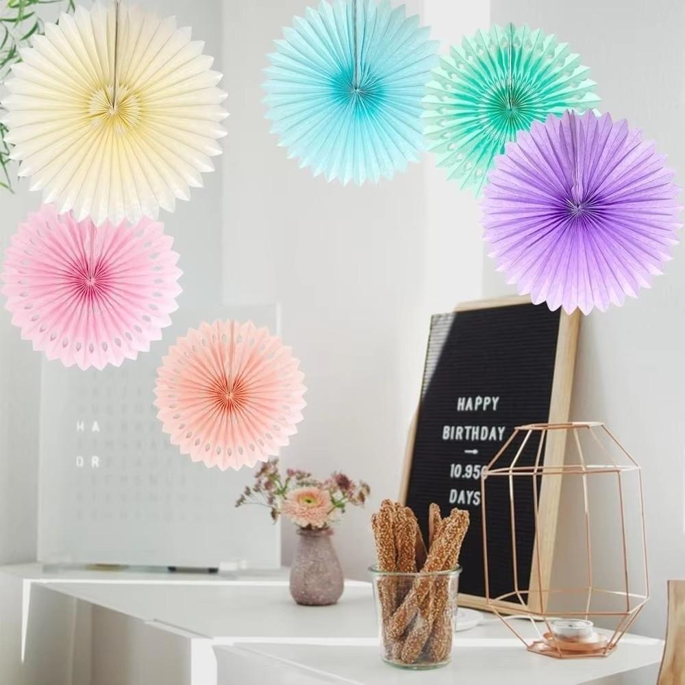 6Pcs/Set Hanging Ornaments Paper Fan Flowers Flower Paper Crafts Wedding Party Decoration