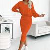 Dames Tweedeelig Vest Jurk V-hals Trui Trui Lange Rok Pak