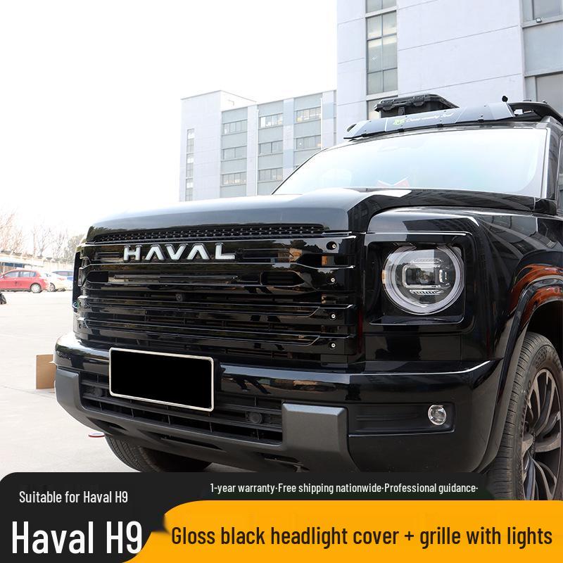 Haval H9 2nd Gen Headlight Frame Kit: Grille, ABS, LED Beads, Black Warrior Design