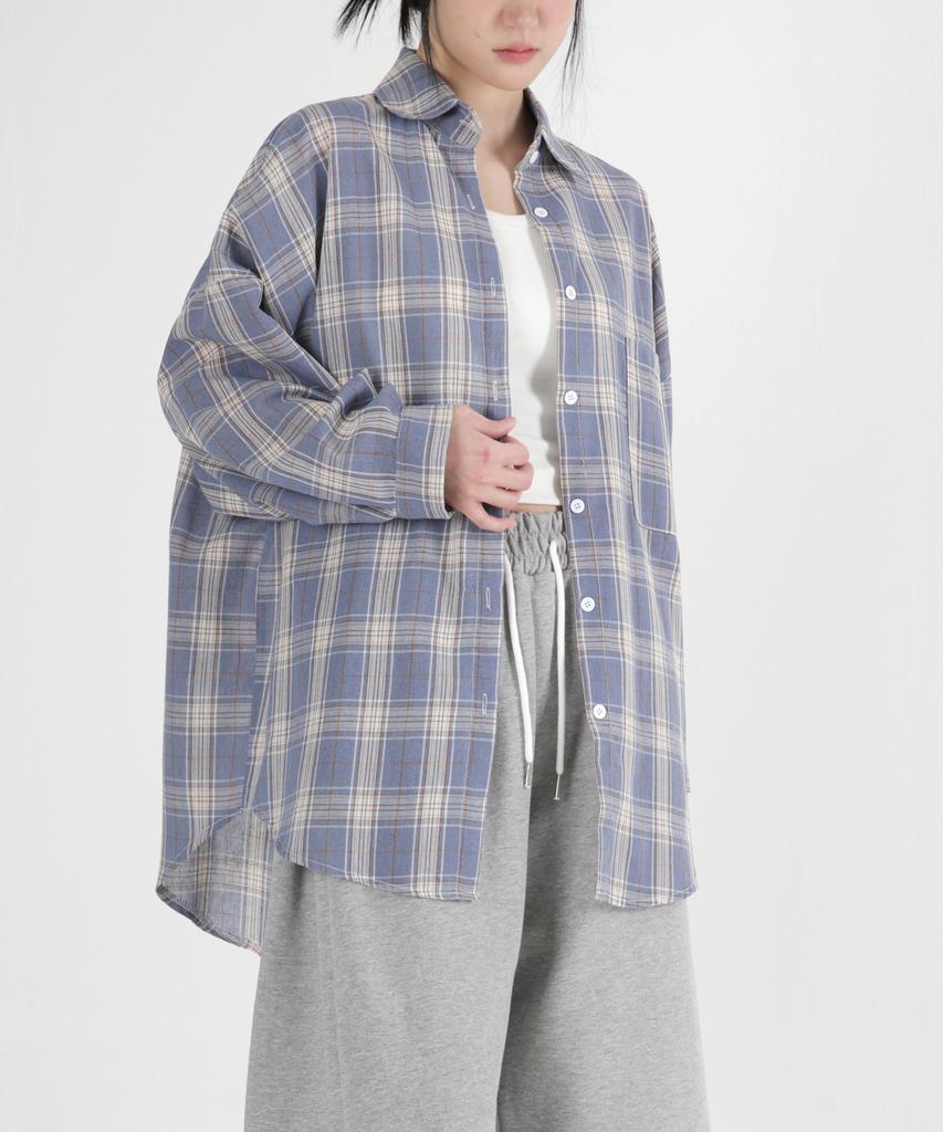 UMM Women'S Pocket Oversized Check Shirt 2 Colors