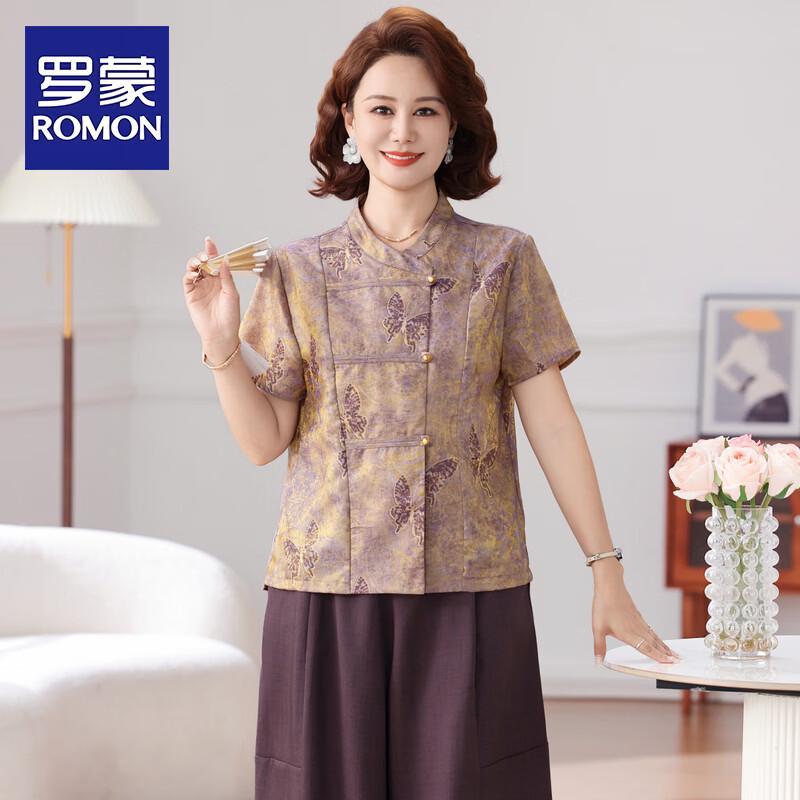 ROMON New Chinese Style Elegant Summer Two-Piece Set for Mid-Aged Women 5XL