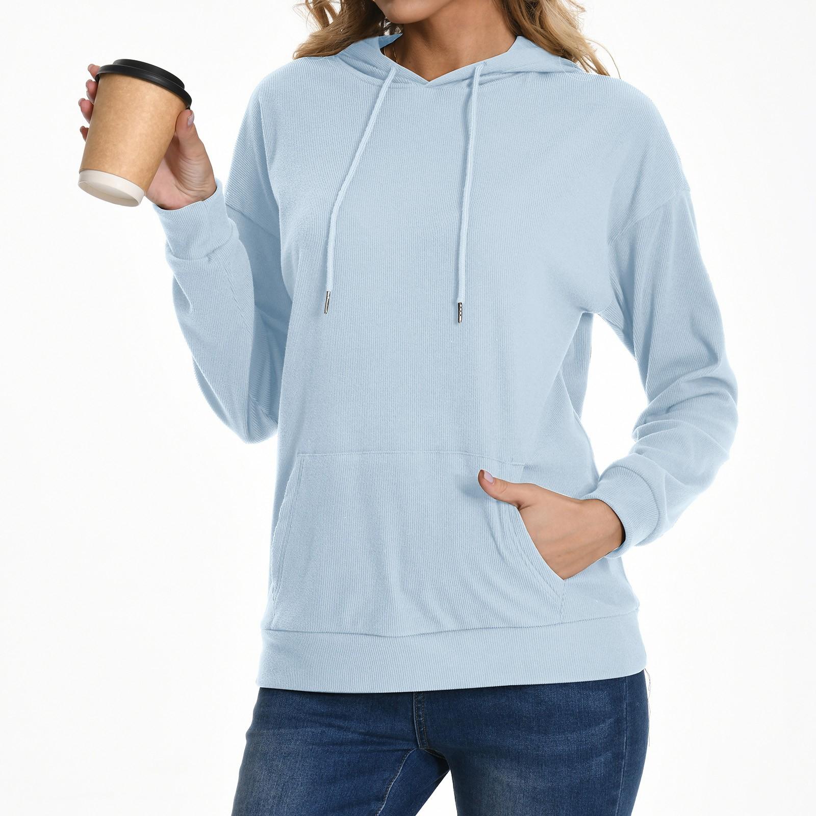 

Женская мода повседневная с длинным рукавом с капюшоном однотонная удобная свободная кофта XL светло-синий