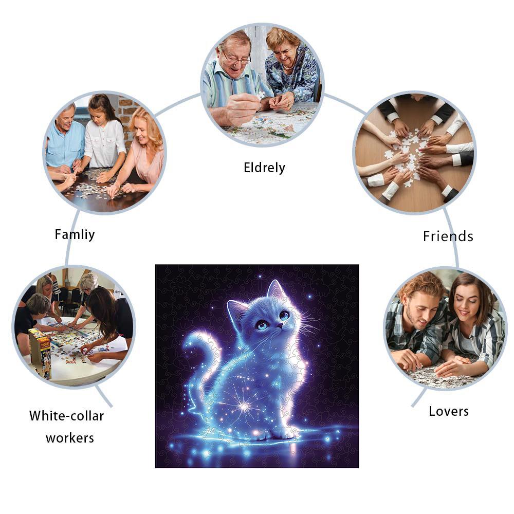 Wooden Puzzle for Adults,Cat Puzzles, Irregular Animal Shaped Unique Wooden Jigsaw Puzzle,Modern Art Home Decor