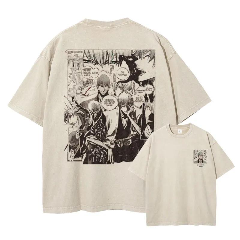 Grimmjow Aizen Ichigo Μπλουζάκι Anime Vintage Πλυμένα T Shirts Streetwear Rukia Kenpachi Manga Φαρδιά Y2k Κοντομάνικα Μπλουζάκια